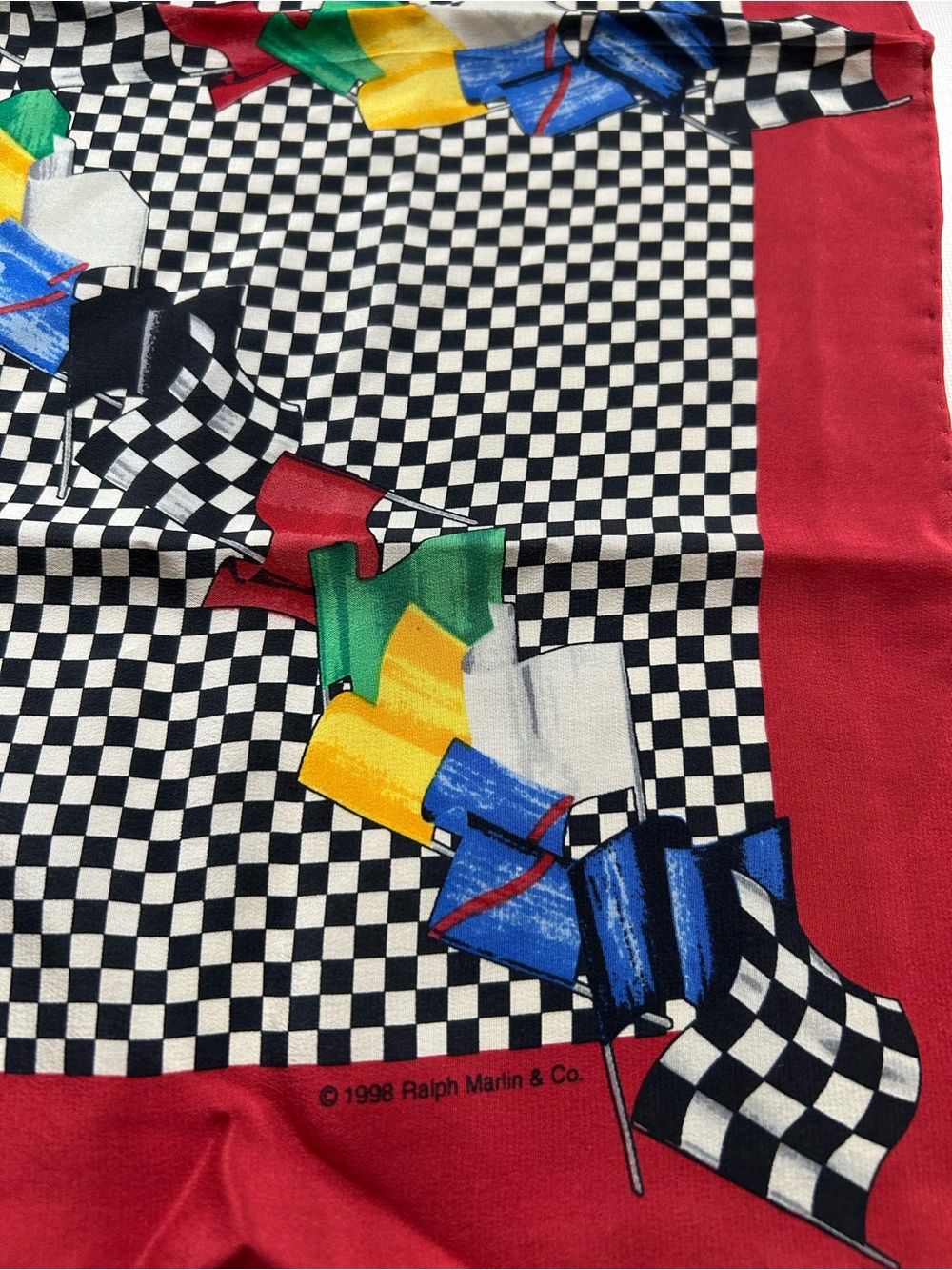 Ralph Martin & Co. 100% Silk Racing Flag Scarf in Red Border